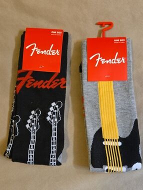 Fender Guitar Crew Socks in Black, Gray, Red & Yellow